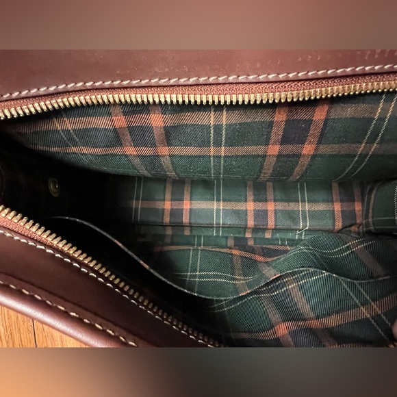 Dunhill Authentic Clutch Bag Second Bag Gray Brown Leather Green Plaid Lining! - Picture 3 of 14